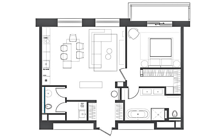 Дизайн и ремонт двухкомнатной квартиры 70 кв. м в современном стиле в ЖК Энтузиастов