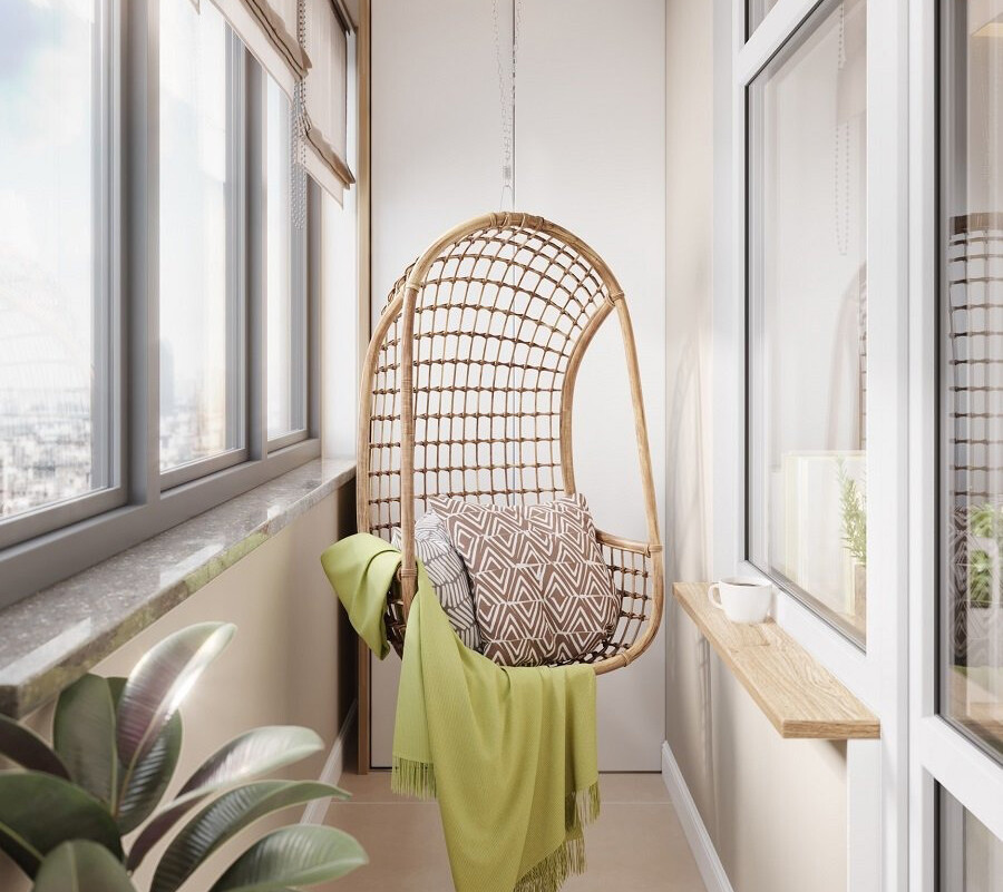 Кресло-кокон в различных интерьерах: в комнате, на балконе или на даче
