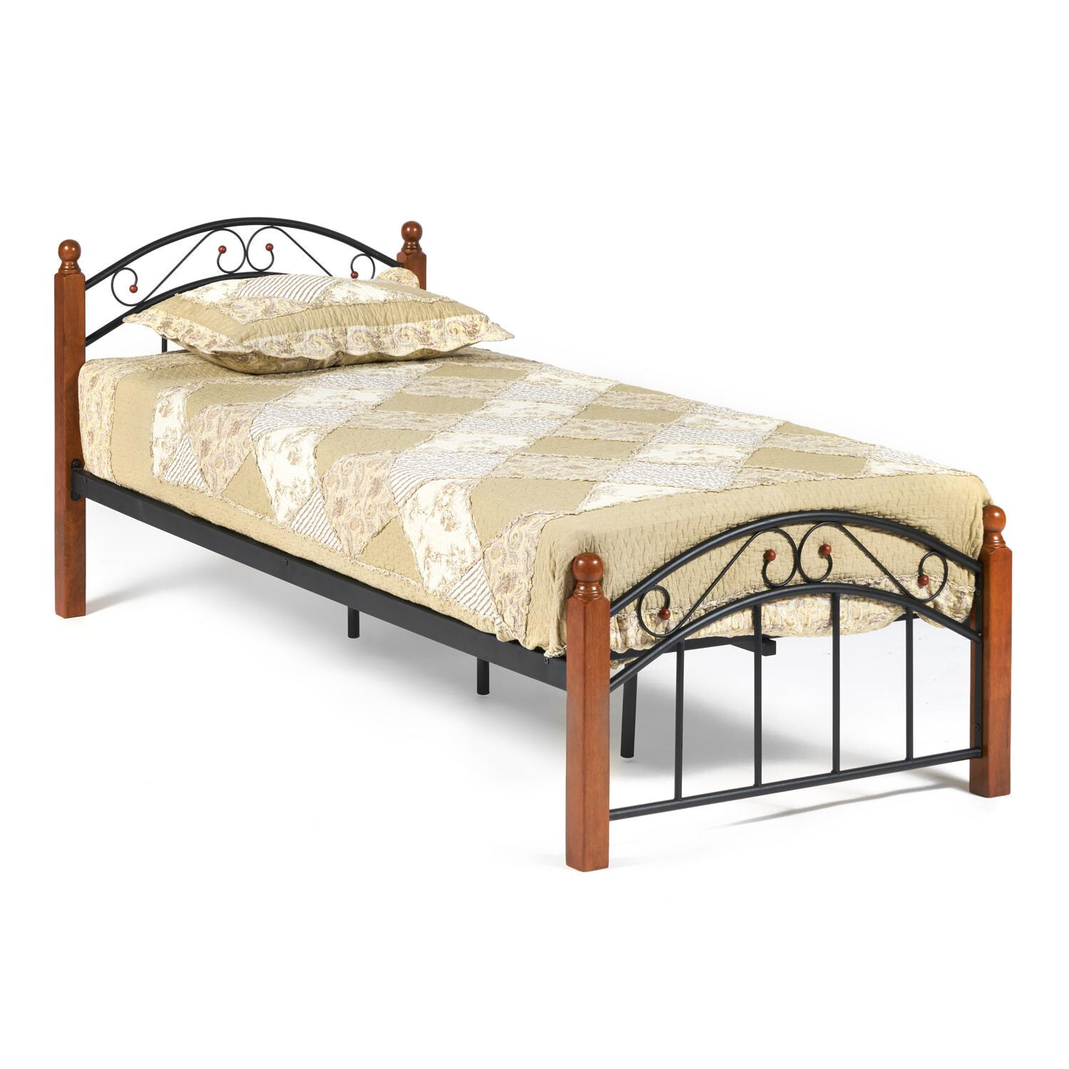 Кровать односпальная металлическая 90х200 см черная AT-8077 Wood slat base