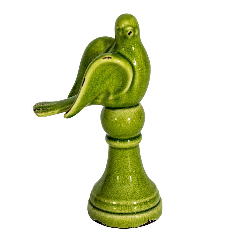 Статуэтка декоративная керамическая 27 см зеленая &quot;Птичий переполох&quot;