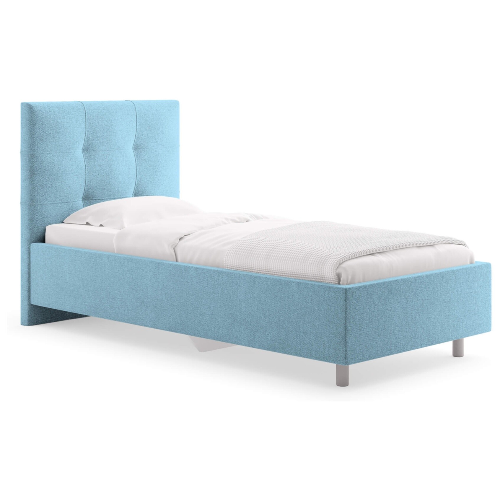 Кровать с мягким изголовьем односпальная 90х190 см рогожка голубая Caprice