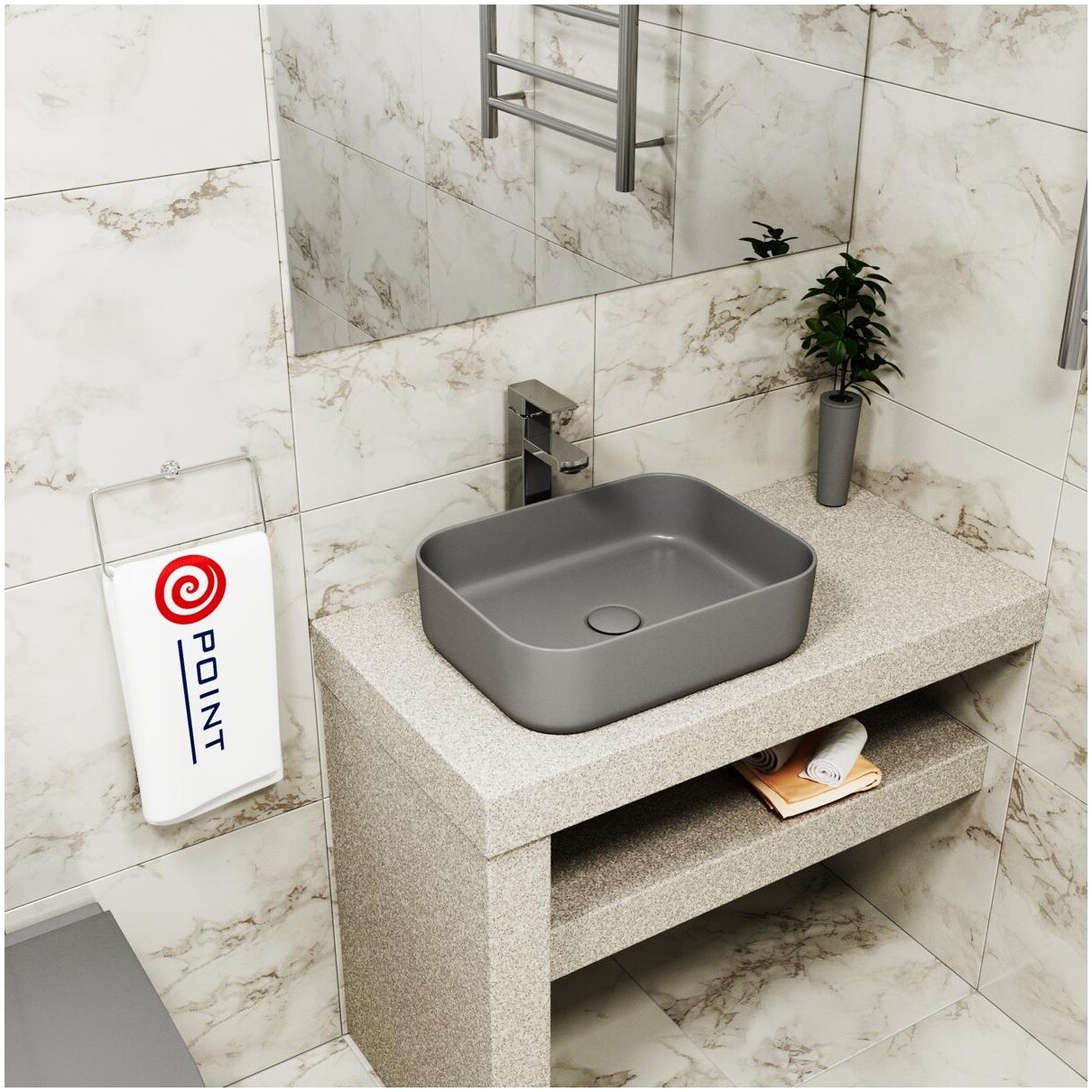 Раковина накладная прямоугольная графит Point "Меркурий 50GM" PN43832GM - изображение 4