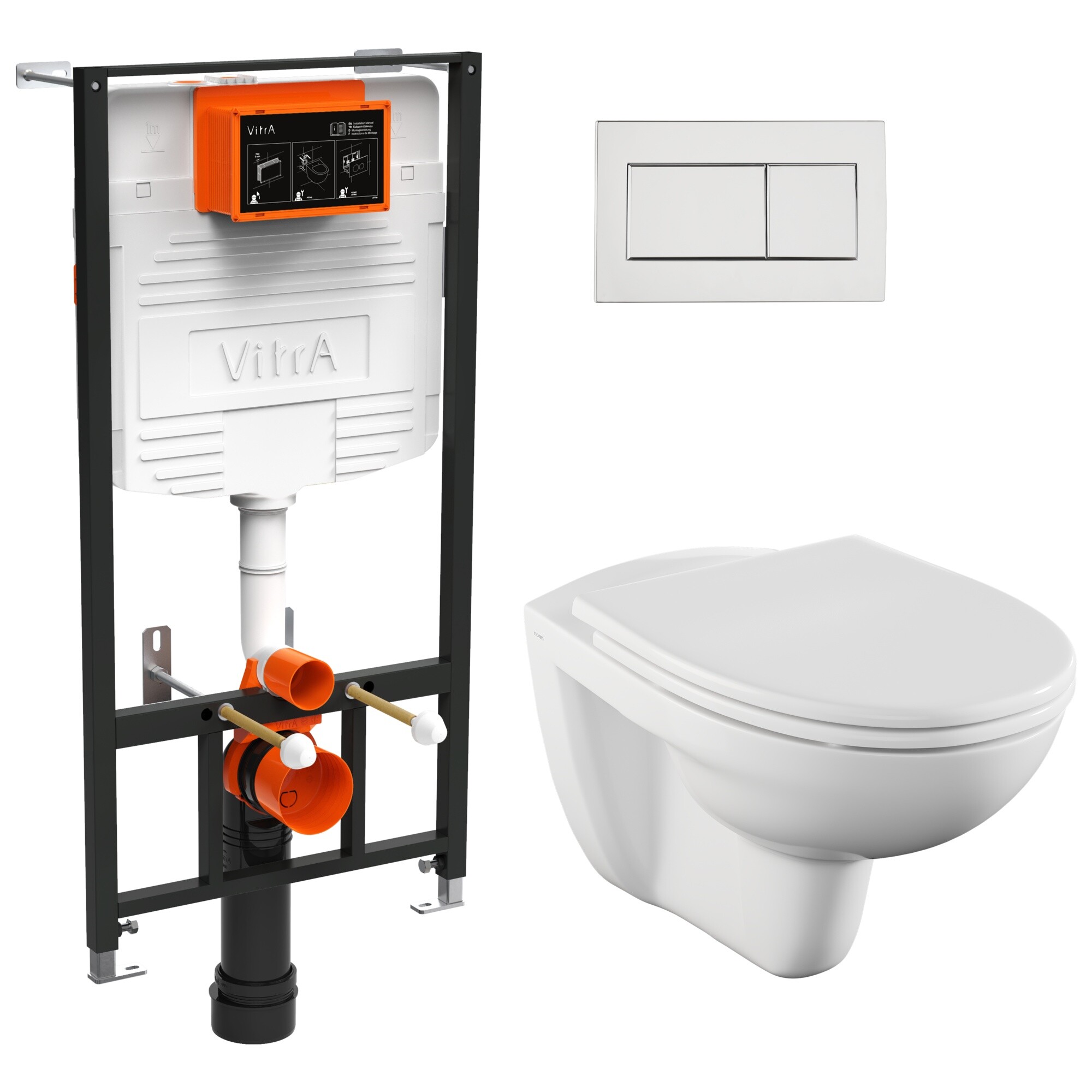 Унитаз подвесной с инсталляцией и кнопкой смыва белая Vitra Normus L-box 9773B003-7206