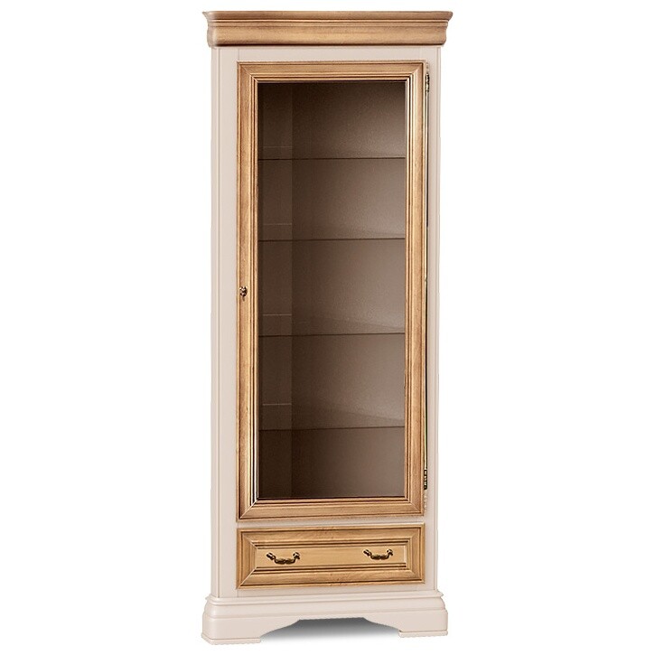 Шкаф-витрина деревянный угловой со стеклянными полками и ящиком пудра &quot;Оливия&quot;