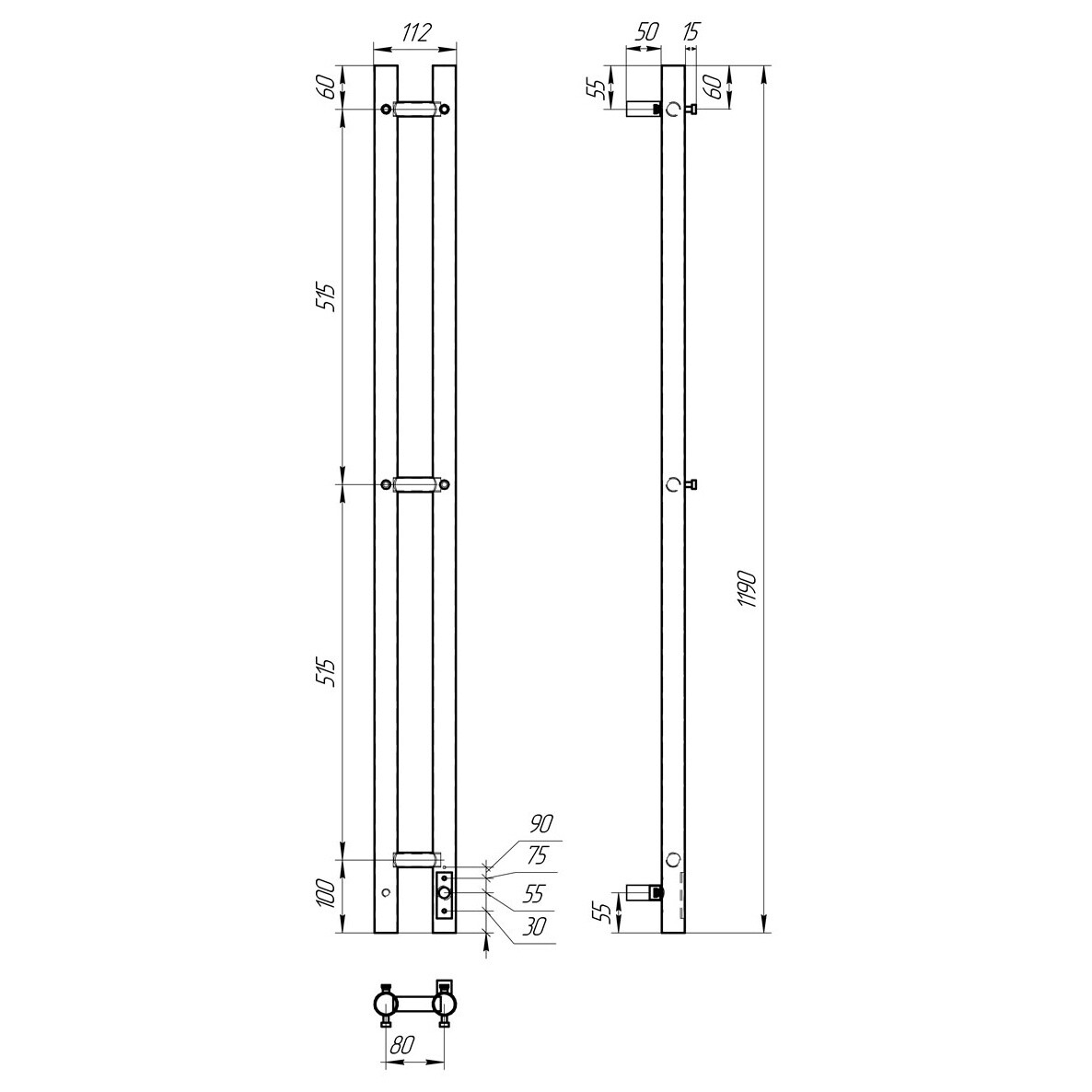 Полотенцесушитель электрический 80х120 см с диммером справа хром Point "Деметра" PN12812 П3 - изображение 5