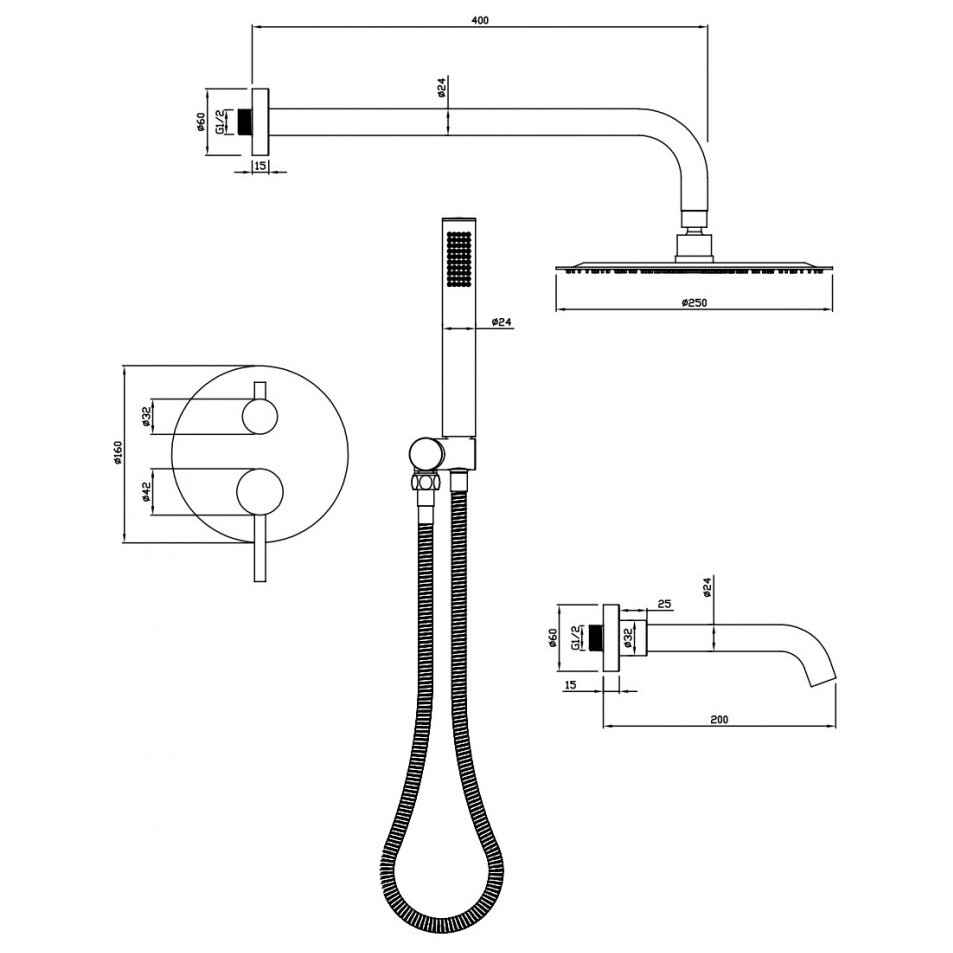 Душевая система встраиваемая с внутренней частью черная матовая Milacio Ultra MCU.150.MB - изображение 17