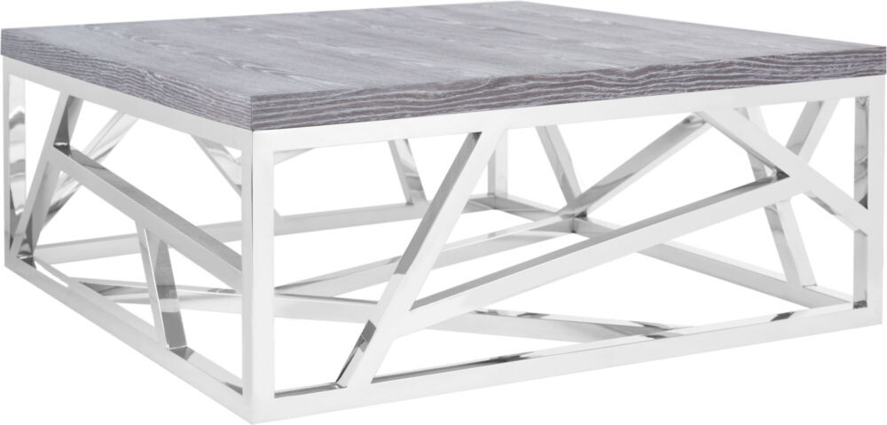 Журнальный столик квадратный серый с фигурным  основанием хром Geometric