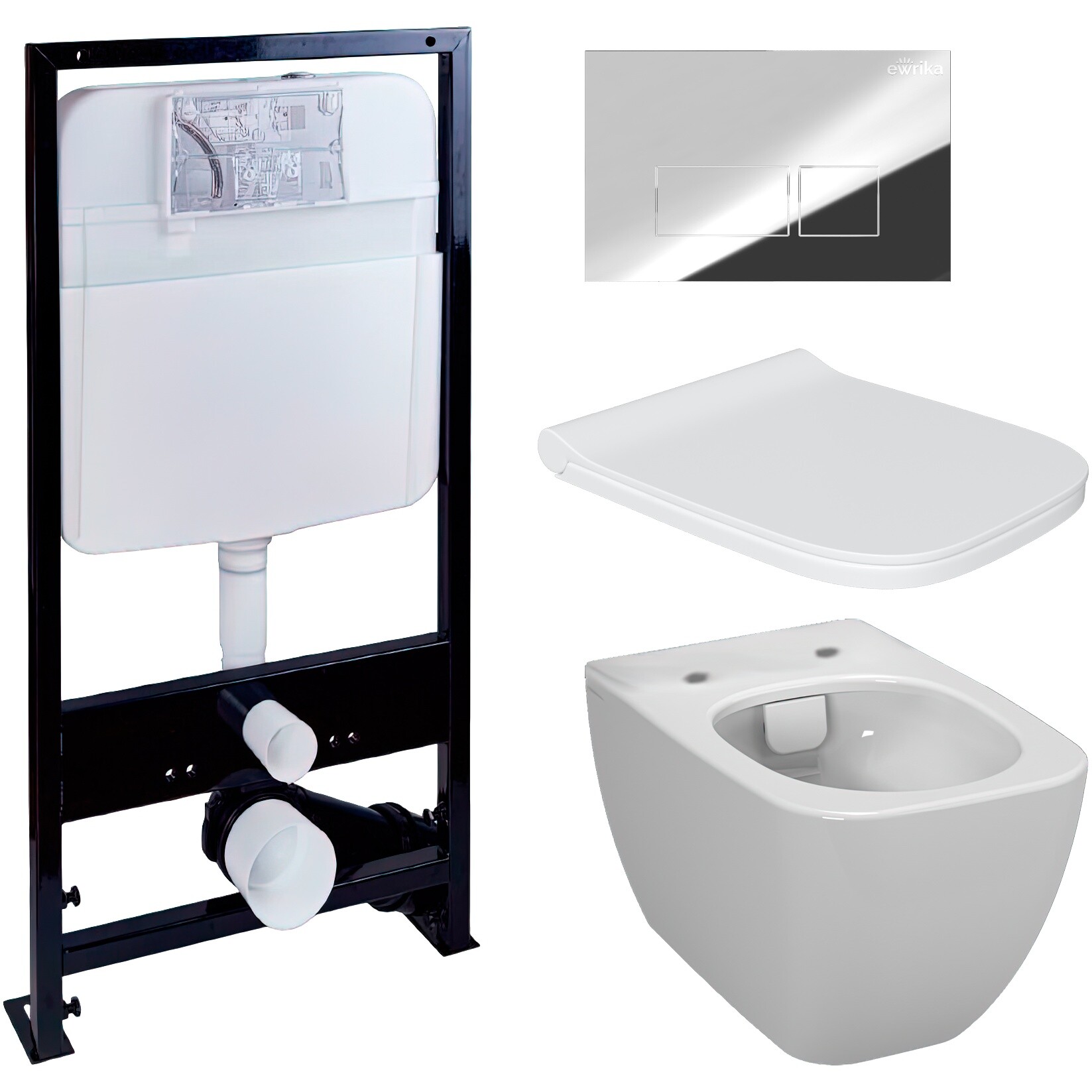 Унитаз белый VitrA Shift 7742B003-0075 с инсталляцией Ewrika ProLT 0026-2020 и кнопкой хром 0041