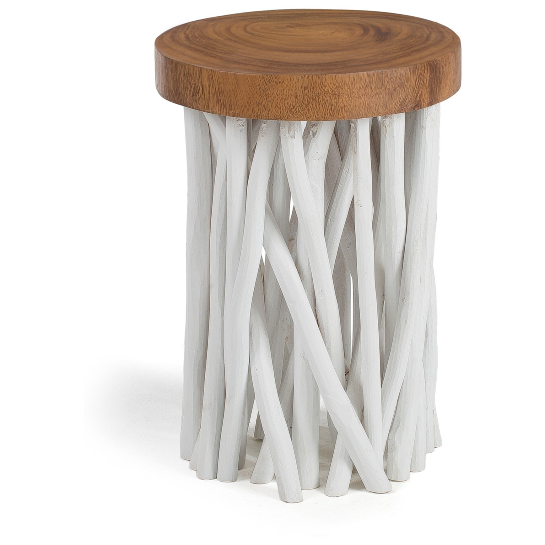 Приставной столик круглый деревянный на белом основании из лесных веток Druf от La Forma