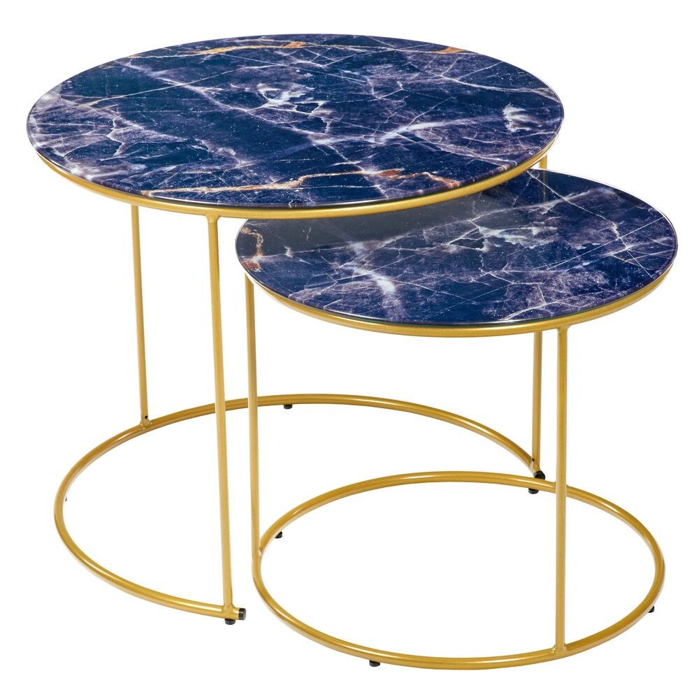 Кофейные столики на золотых ножках 2 шт темно-синие Tango