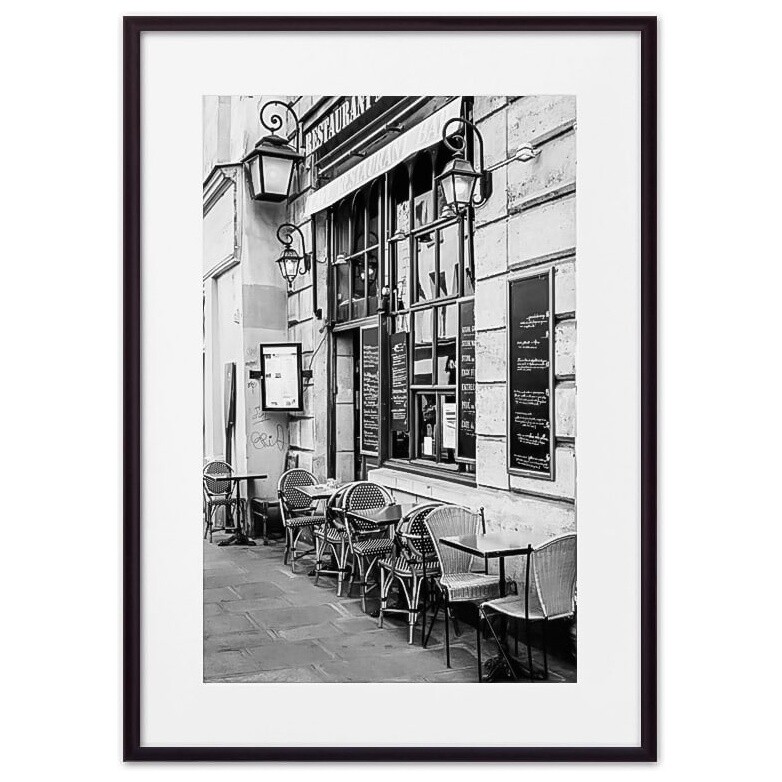 Постер в алюминиевой раме черно-белый &quot;Кафе в Париже&quot; 07-0888-21x30