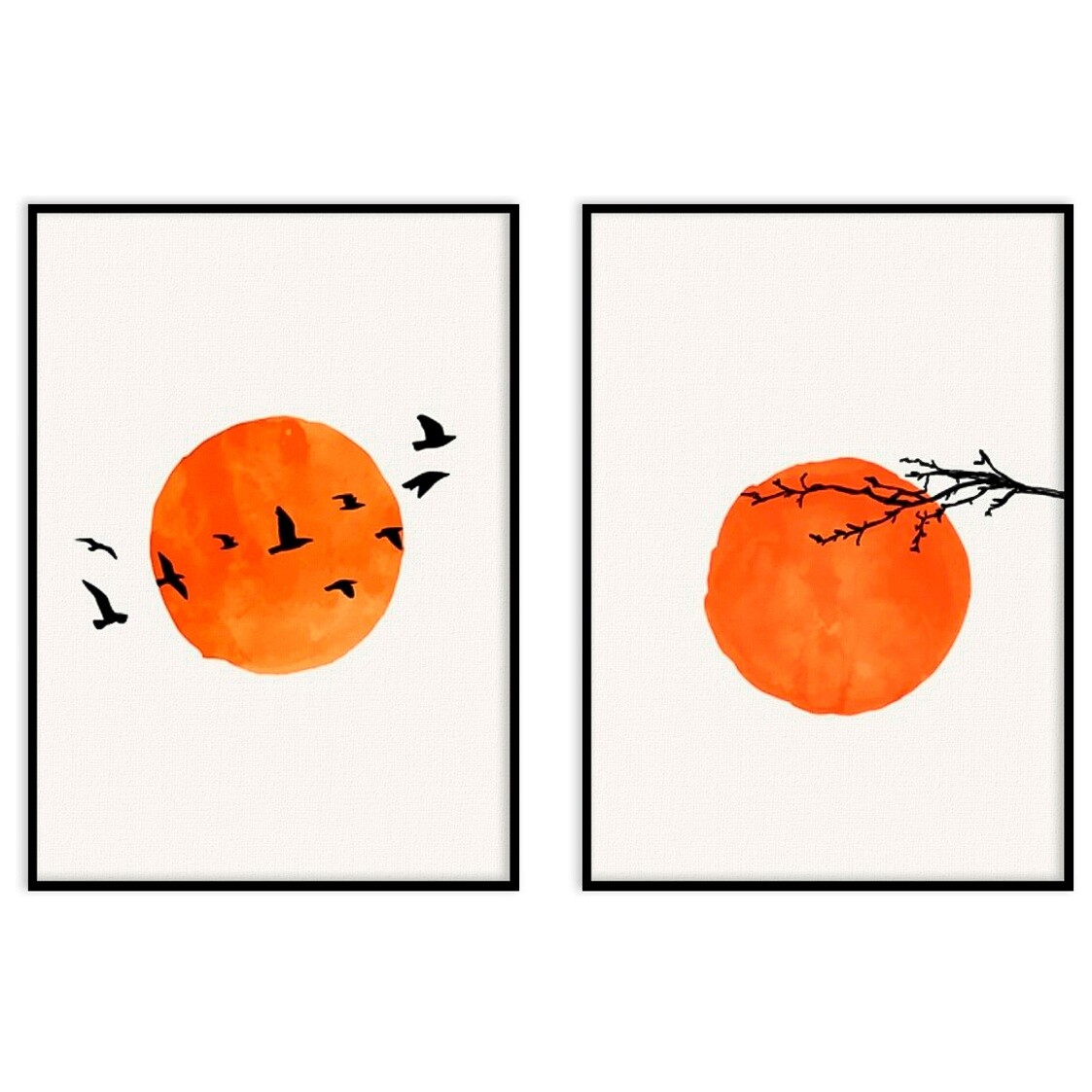 Диптих на холсте в черной раме оранжевый, белый &quot;Природа&quot; №333 19-0174-50x70