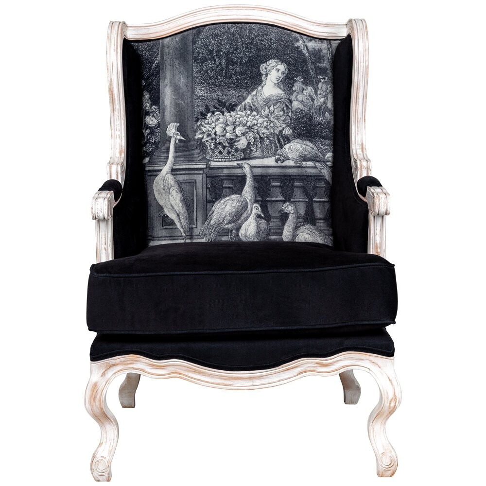 Кресло с деревянными подлокотниками черно-белое &quot;Венсен&quot; 25111902
