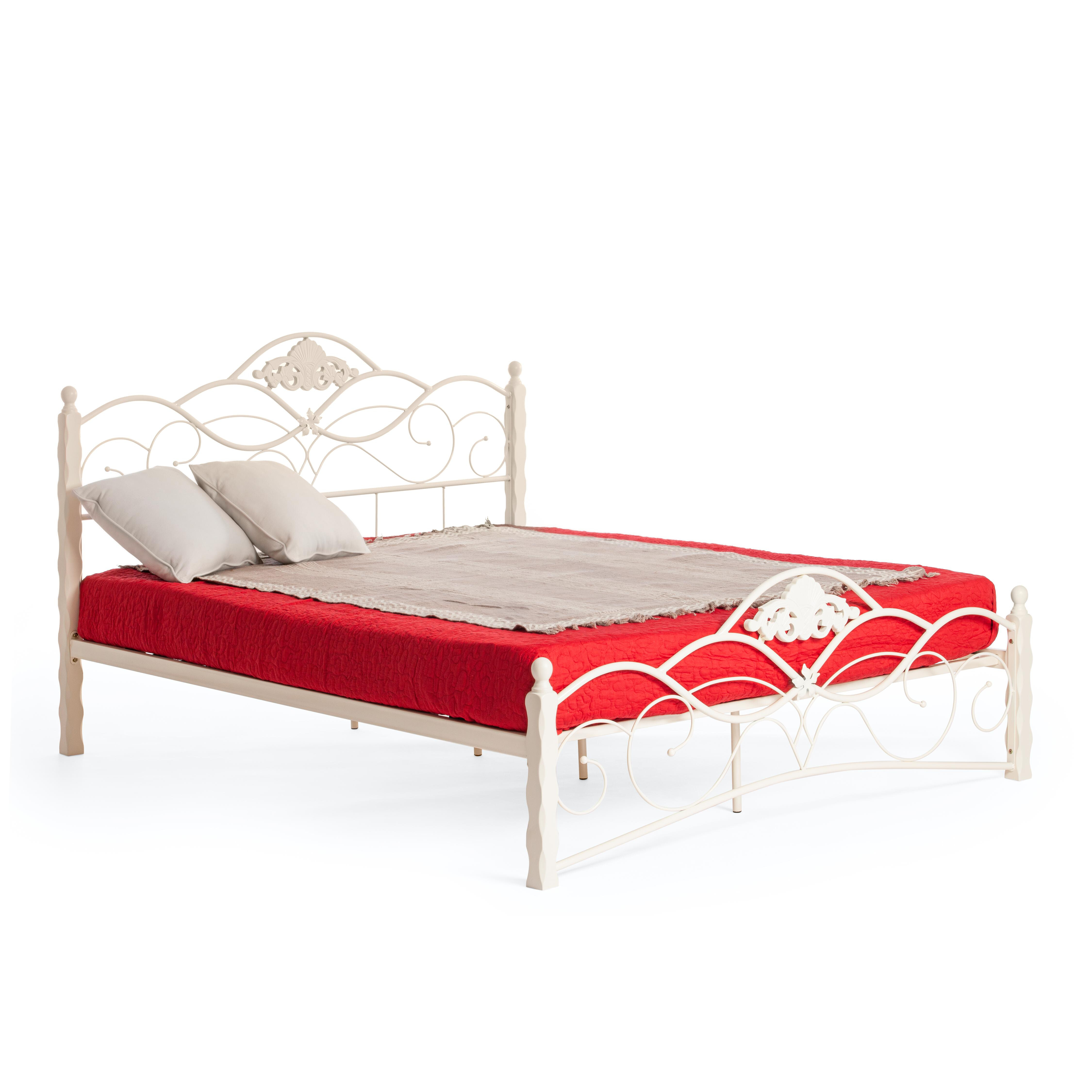 Кровать двуспальная металлическая 160х200 см белая Canzona Wood slat base