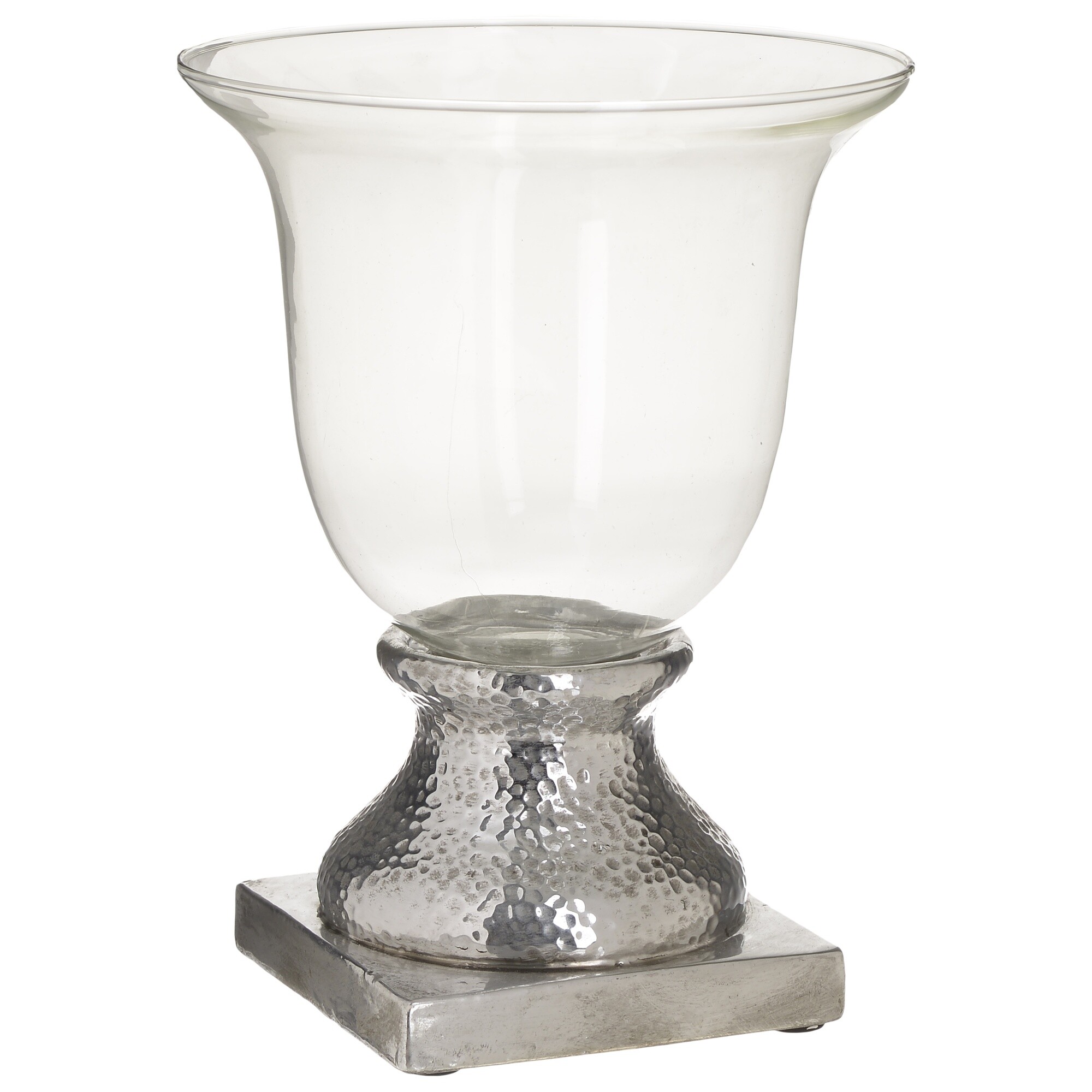 Подсвечник стеклянный на керамическом основании на 1 свечу прозрачный, серебро 111967