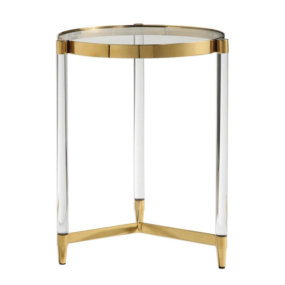 Приставной столик круглый со стеклом и золотой отделкой 40 см &quot;Стерлинг&quot; Gold
