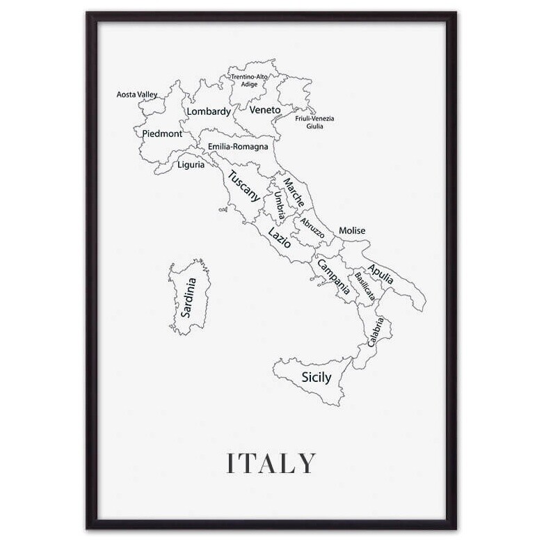 Постер в алюминиевом багете 21х30 см &quot;Карта Италии&quot;