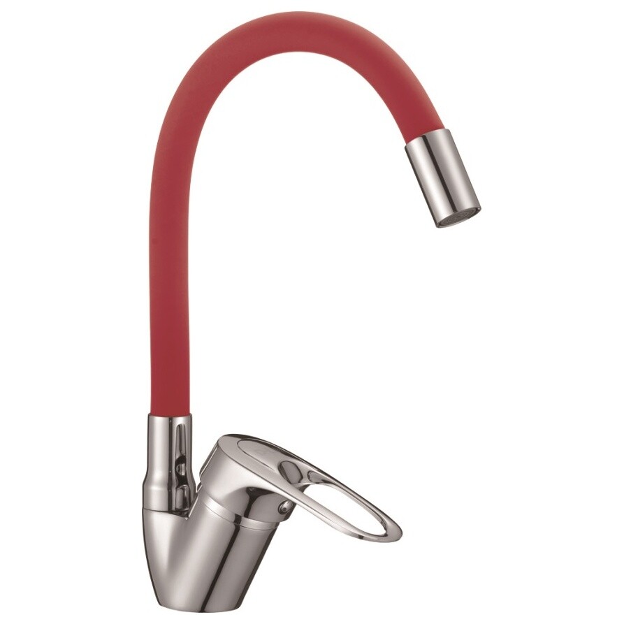 Смеситель для кухни с гибким изливом красный, хром D-Lin D150628-4C