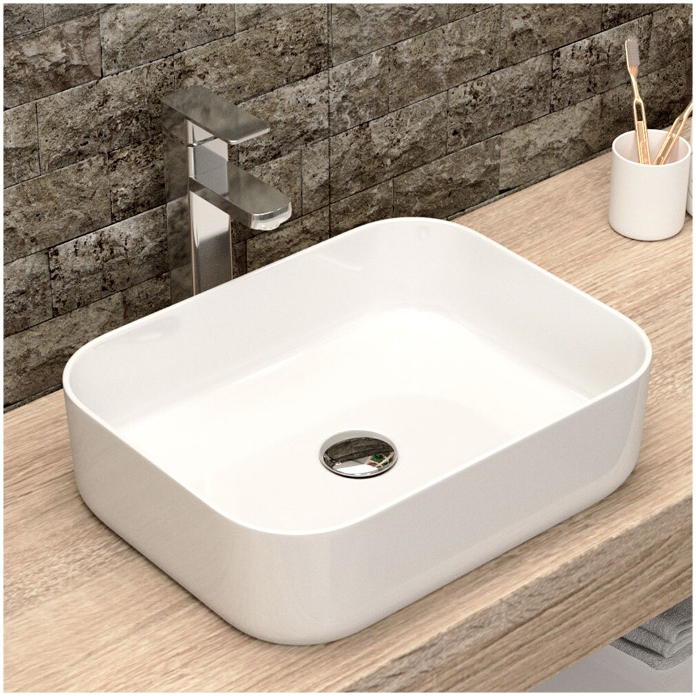 Раковина накладная прямоугольная фарфоровая белая Point "Меркурий 50" PN43832 - изображение 4