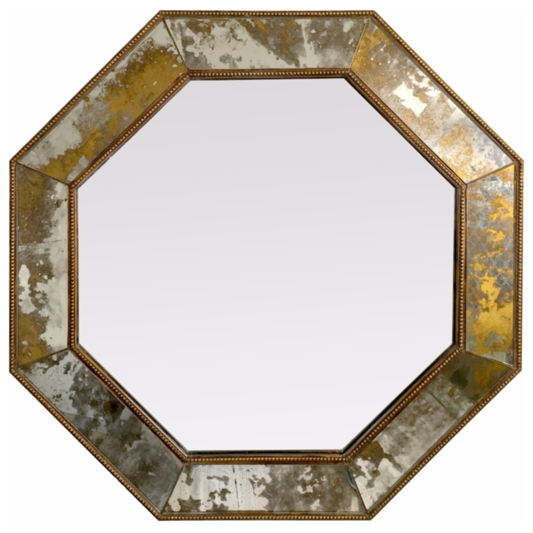 Зеркало золотое восьмиугольное в состаренной раме Charles