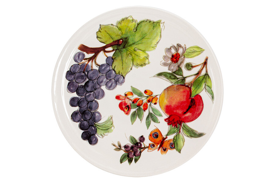 Тарелка керамическая обеденная 29 см белая с цветами и фруктами Tutti Frutti
