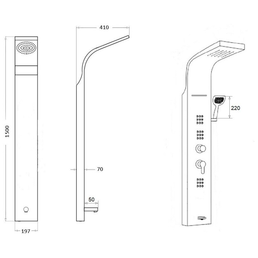 Душевая панель с гидромассажем 150х20 см черная Boch Mann Niagara Nero BM8341 - изображение 8