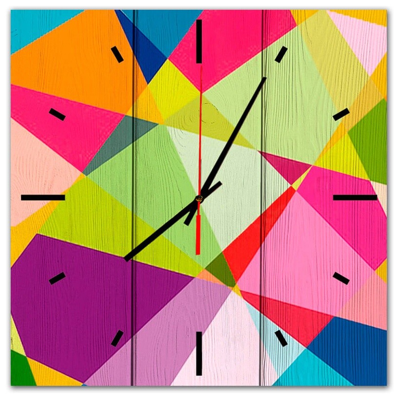 Часы настенные квадратные 50х50 см розово-зеленые  &quot;Цветной циферблат&quot;