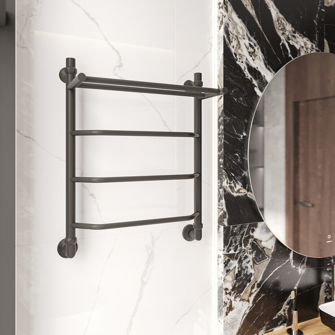 Полотенцесушитель водяной 60х50 см с полкой черный Ewrika "Сафо" FT 4656759178826 - изображение 8
