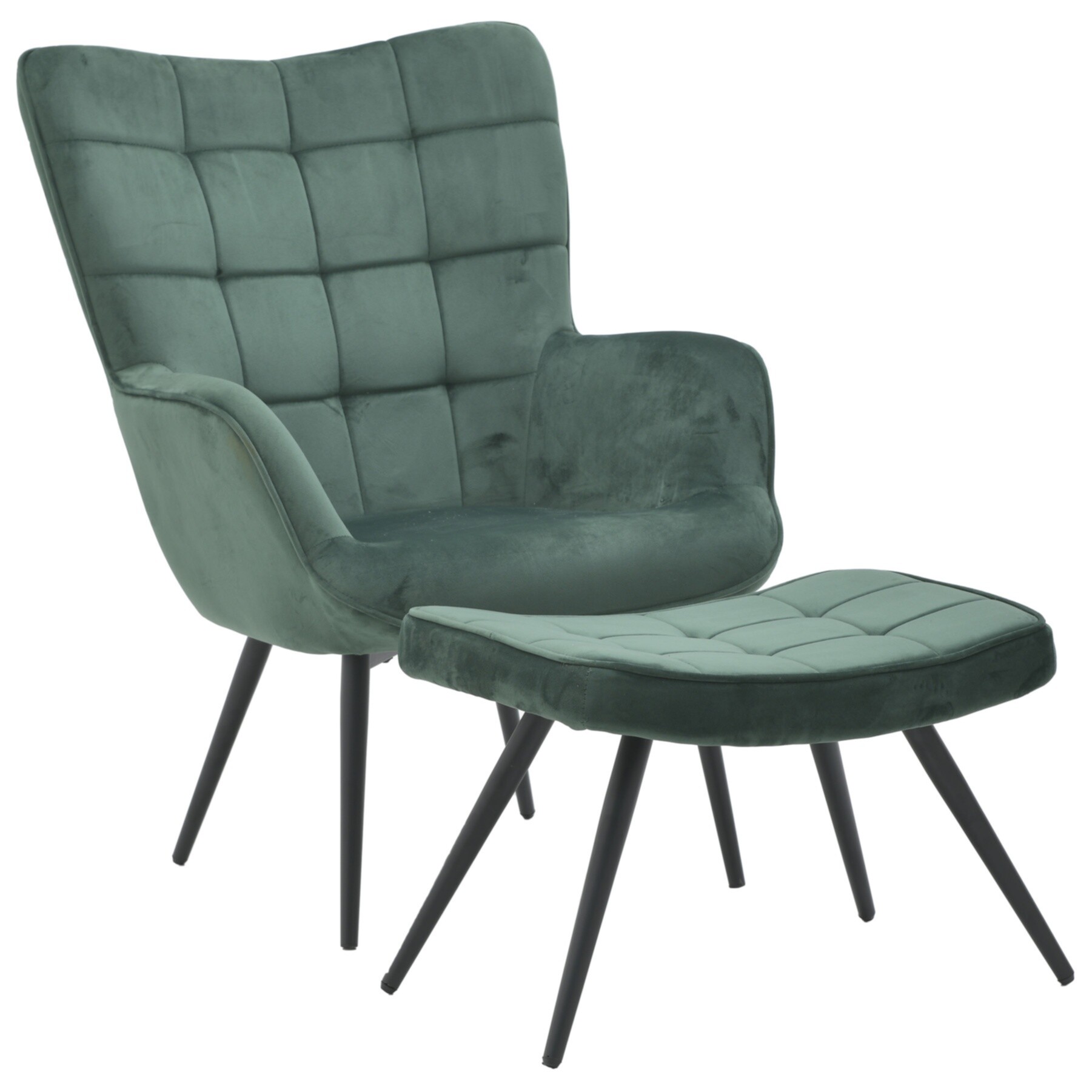 Кресло мягкое с оттоманкой на металлических ножках зеленое