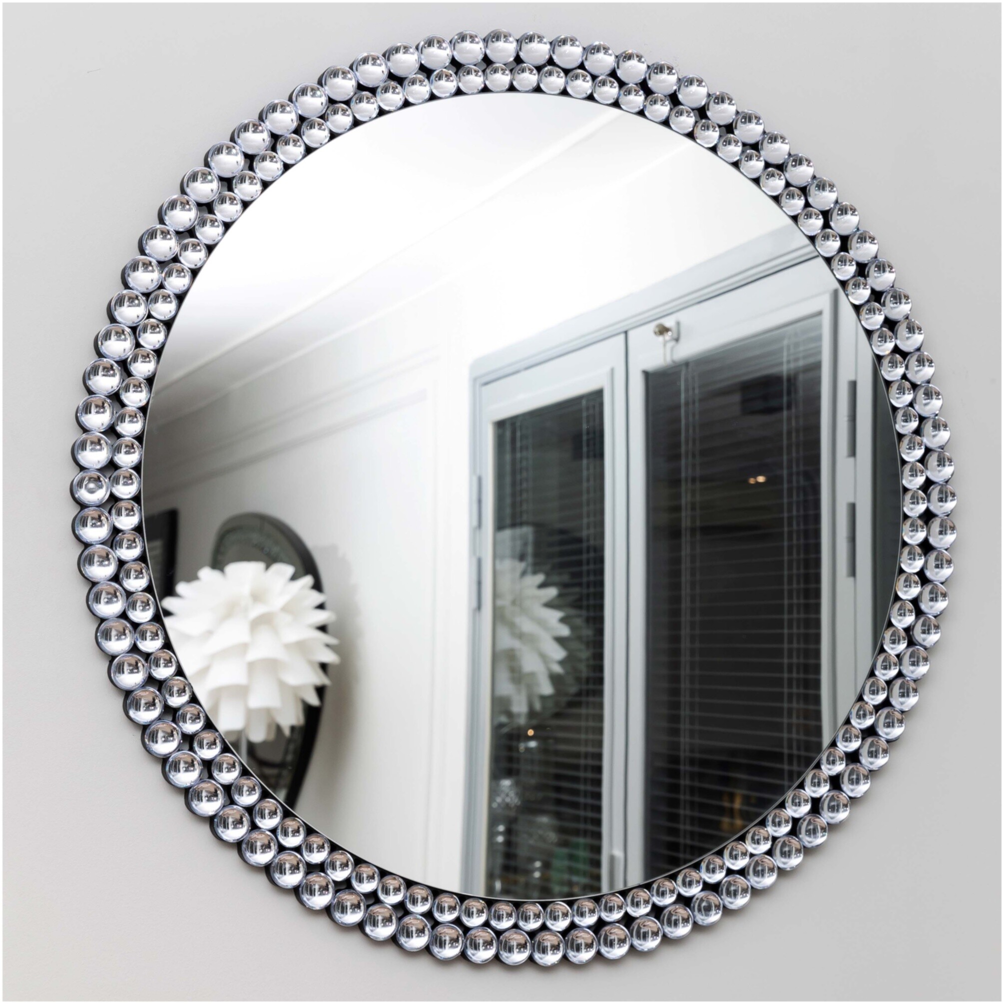 Зеркало круглое стеклянное с декором из бусин диаметр 80 см Specchio