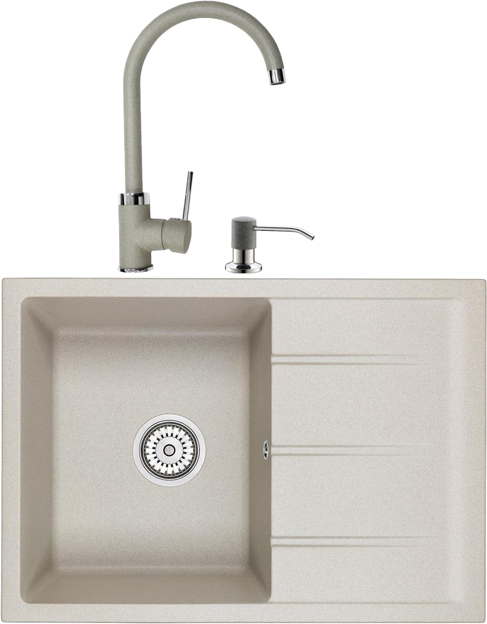 Мойка кухонная 38х46 см серая Domaci &quot;Солерно&quot; EMQ-1700.Q со смесителем EC-3004 и дозатором 401