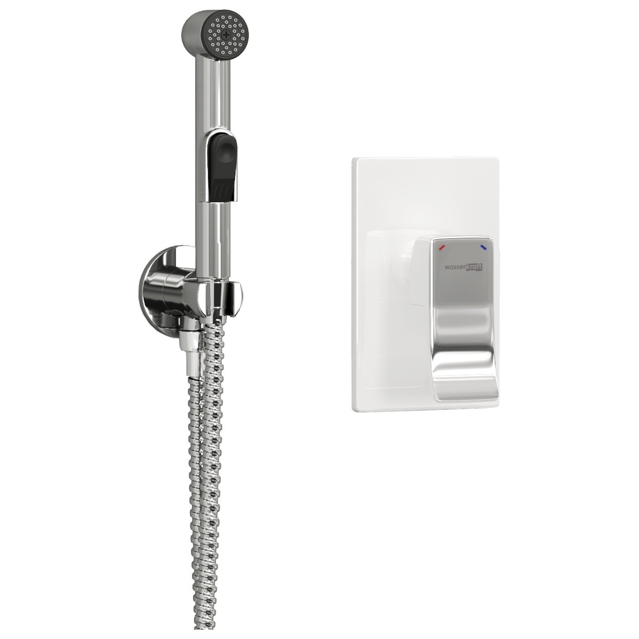 Гигиенический душ с встраиваемым смесителем хром, белый Wasserkraft A010656WHITE