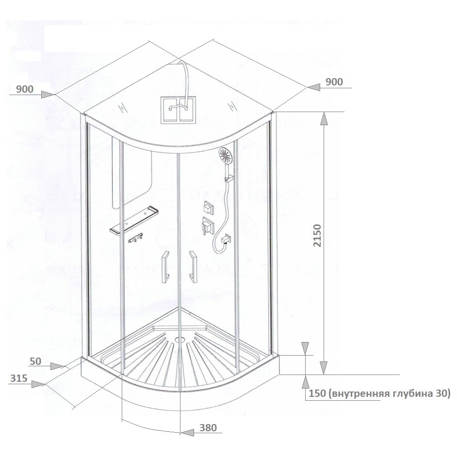 Душевая кабина четверть круга с низким поддоном 90х90 см хром, белая Cerutti SPA Viva 91 - изображение 13