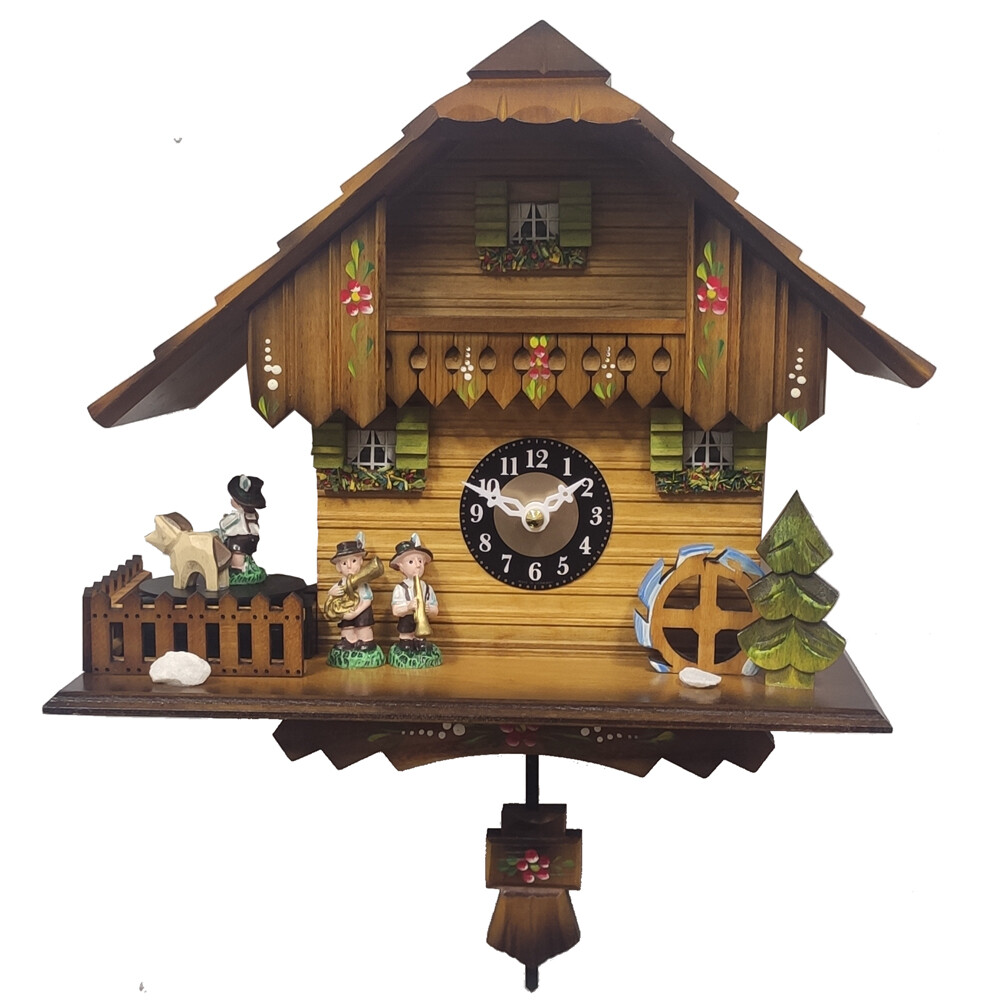 Часы с маятником и подвижными фигурками  деревянные коричневые 0223-QPT