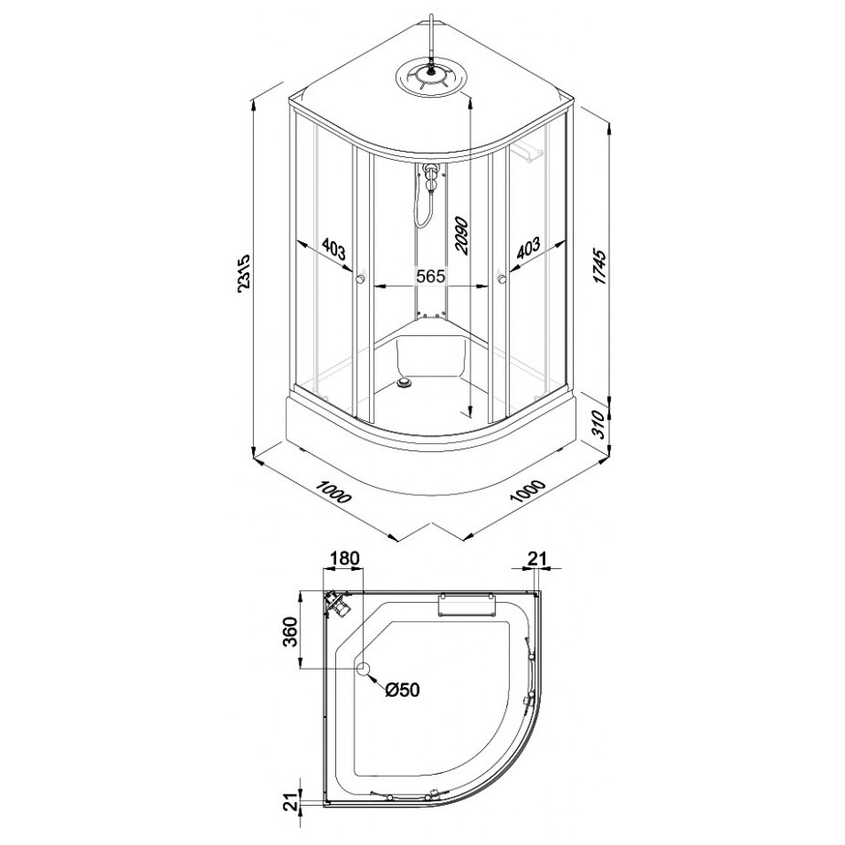 Душевая кабина четверть круга со средним поддоном 100х100 см белая Triton "Ультра В" Щ0000061825 - изображение 8