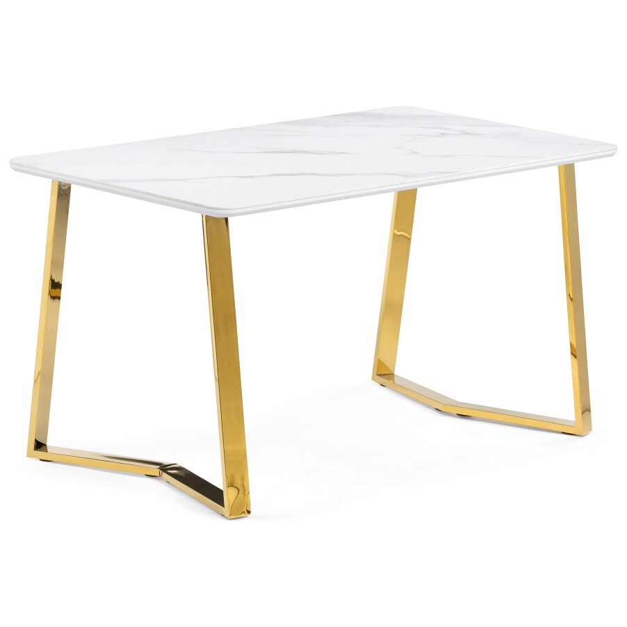 Обеденный стол 77х160 см белый мрамор, золото &quot;Селена 1&quot;