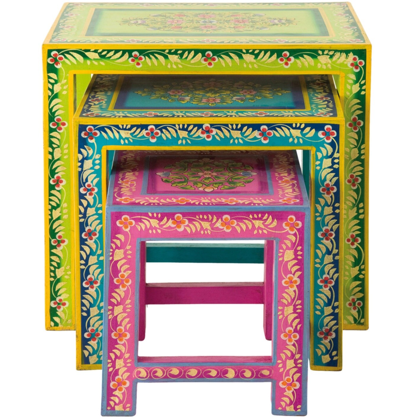 Приставной столик деревянный расписной разноцветный Ibiza Life, 3 штуки 75152