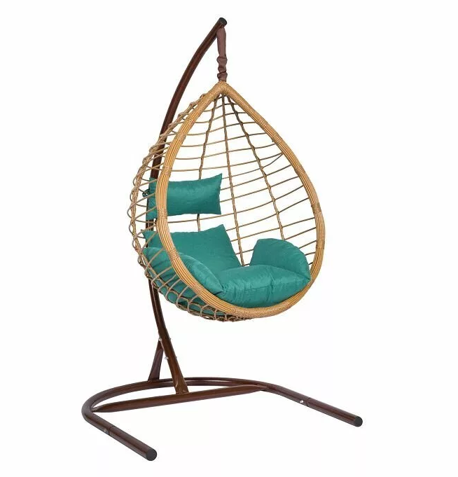 Кресло подвесное коричневое с зеленой подушкой &quot;Скай-04&quot;
