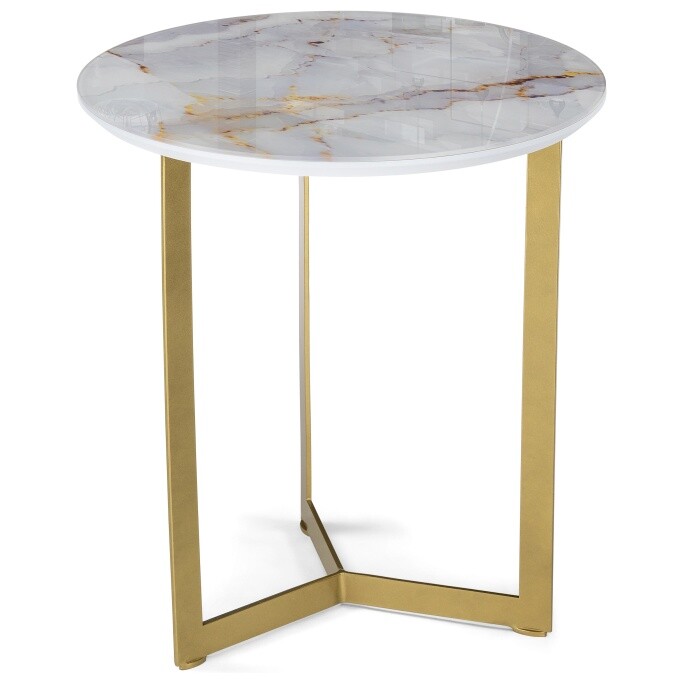 Журнальный столик круглый со стеклянной столешницей 45 см белый, золотой &quot;Роб D-450&quot;