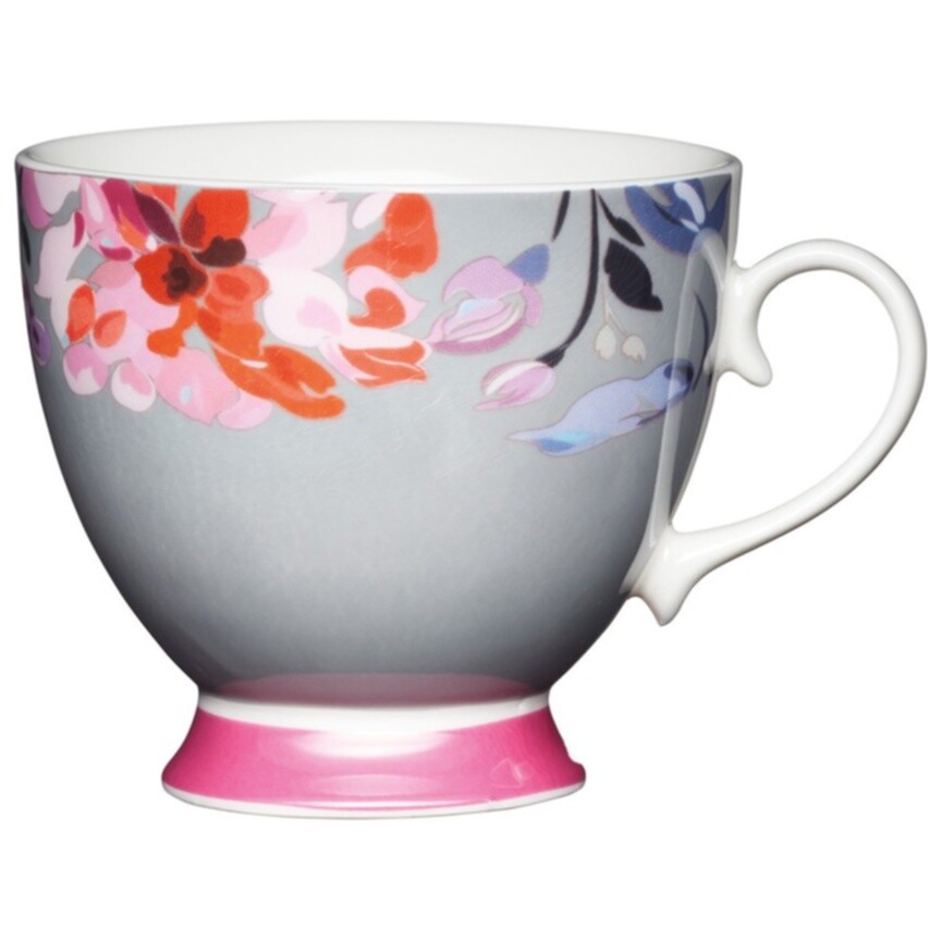 Чашка фарфоровая 400 мл серая, розовая Floral Border