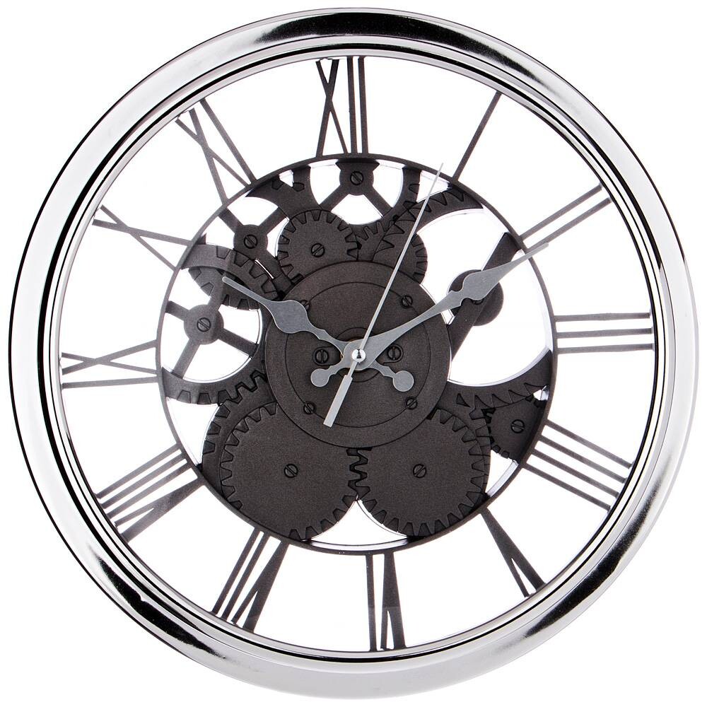 Часы настенные кварцевые круглые 30 см серебро Gear