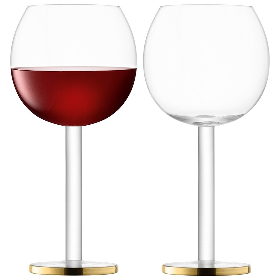 Бокалы стеклянные для вина 320 мл, 2 шт. прозрачные, золото Luca