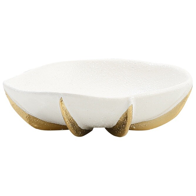Чаша керамическая круглая 18 см белая, золотая Round golden scale fruit bowl