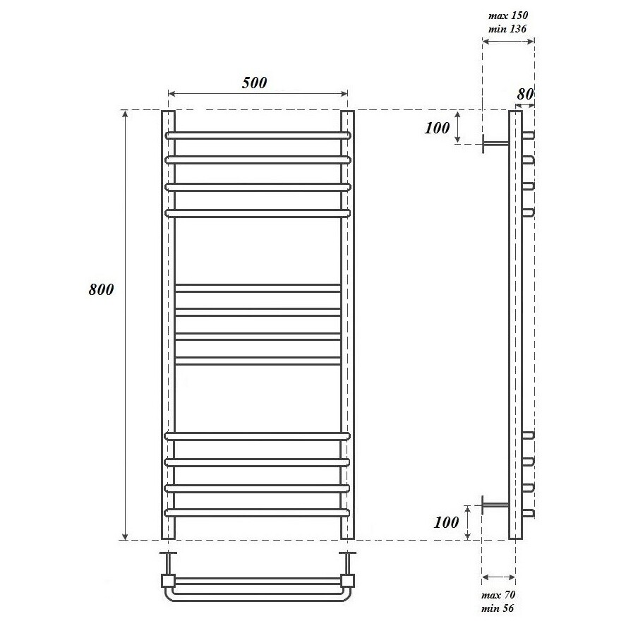 Полотенцесушитель электрический 50х80 см хром Point "Омега" PN90158SE П12 - изображение 4