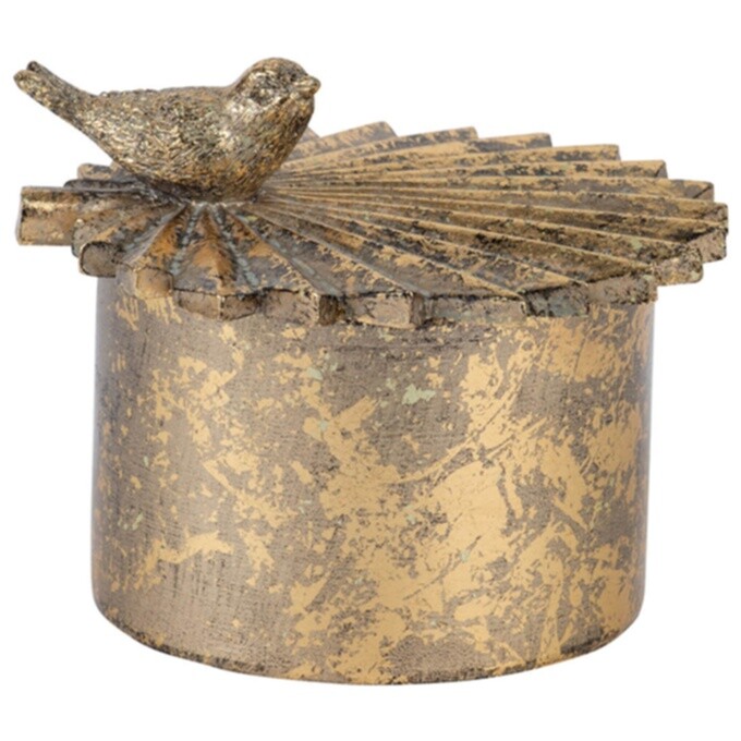 Шкатулка декоративная с птичкой 13x10 см золото Glasar