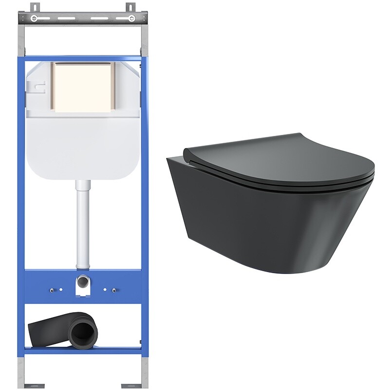 Унитаз подвесной черный Creto Logan L3 1003-002-L3BlMat с инсталляцией Standart 1.1