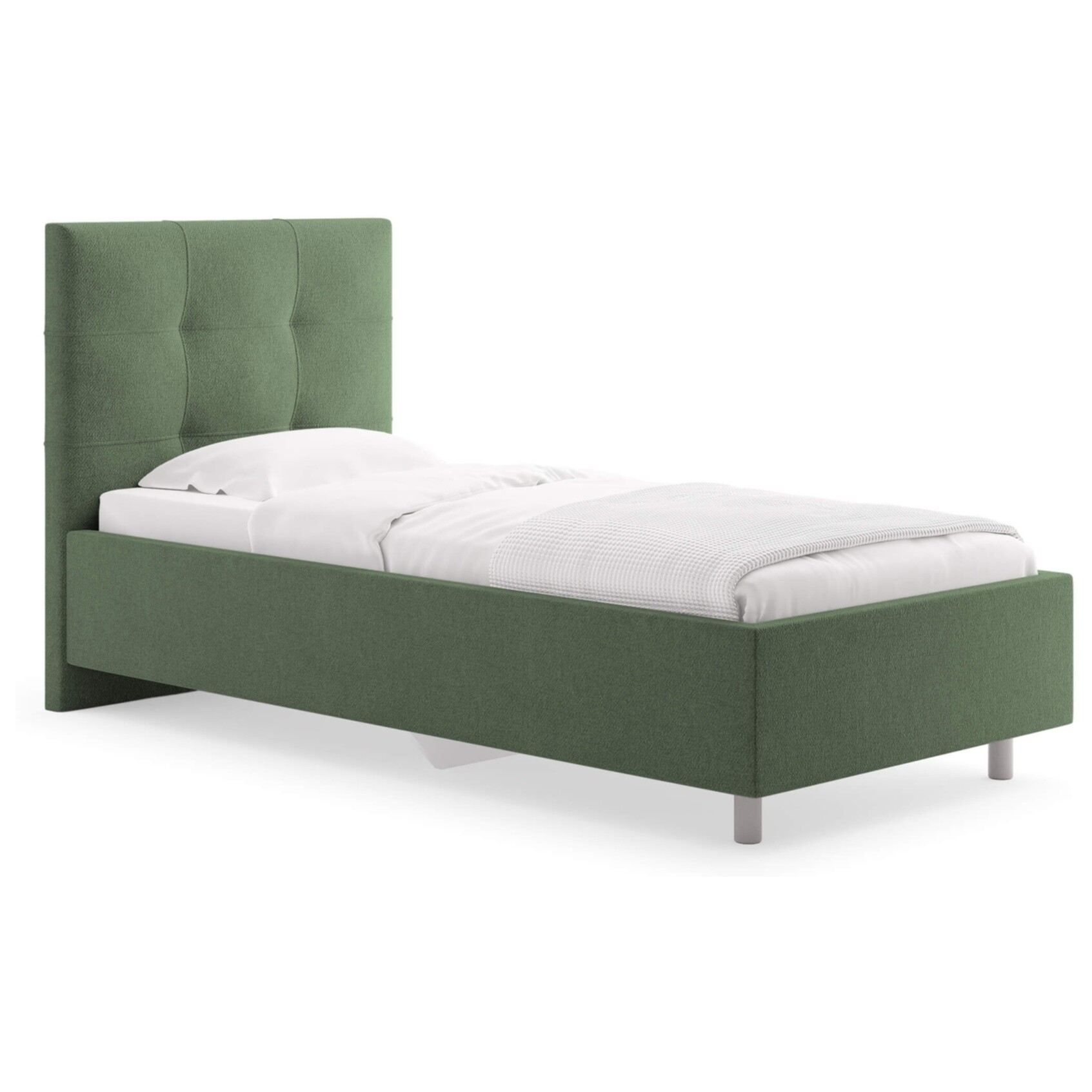 Кровать с мягким изголовьем односпальная 90х200 см рогожка зеленая Caprice