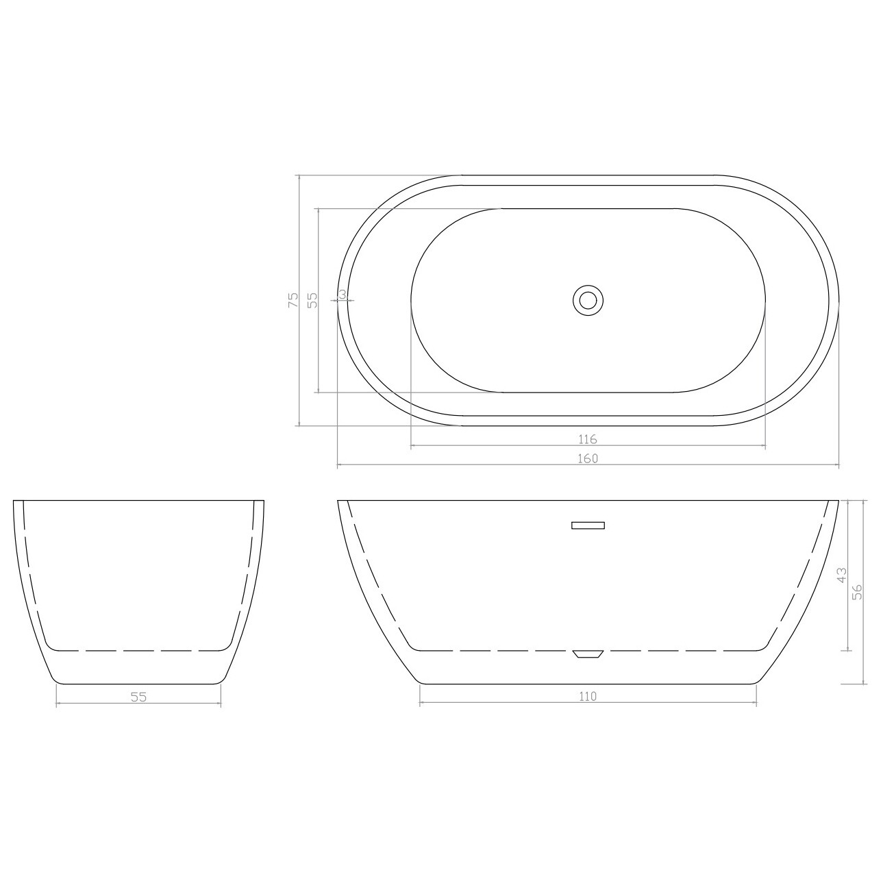 Ванна акриловая 160х75 см отдельностоящая белая d'ISEO160 Ceruttispa CT9903 - изображение 5