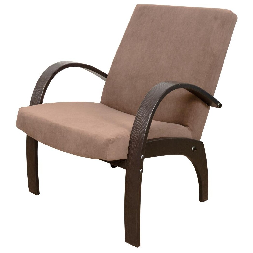 Кресло с деревянными подлокотниками велюр коричневое, венге &quot;Дэнди Плёс&quot;