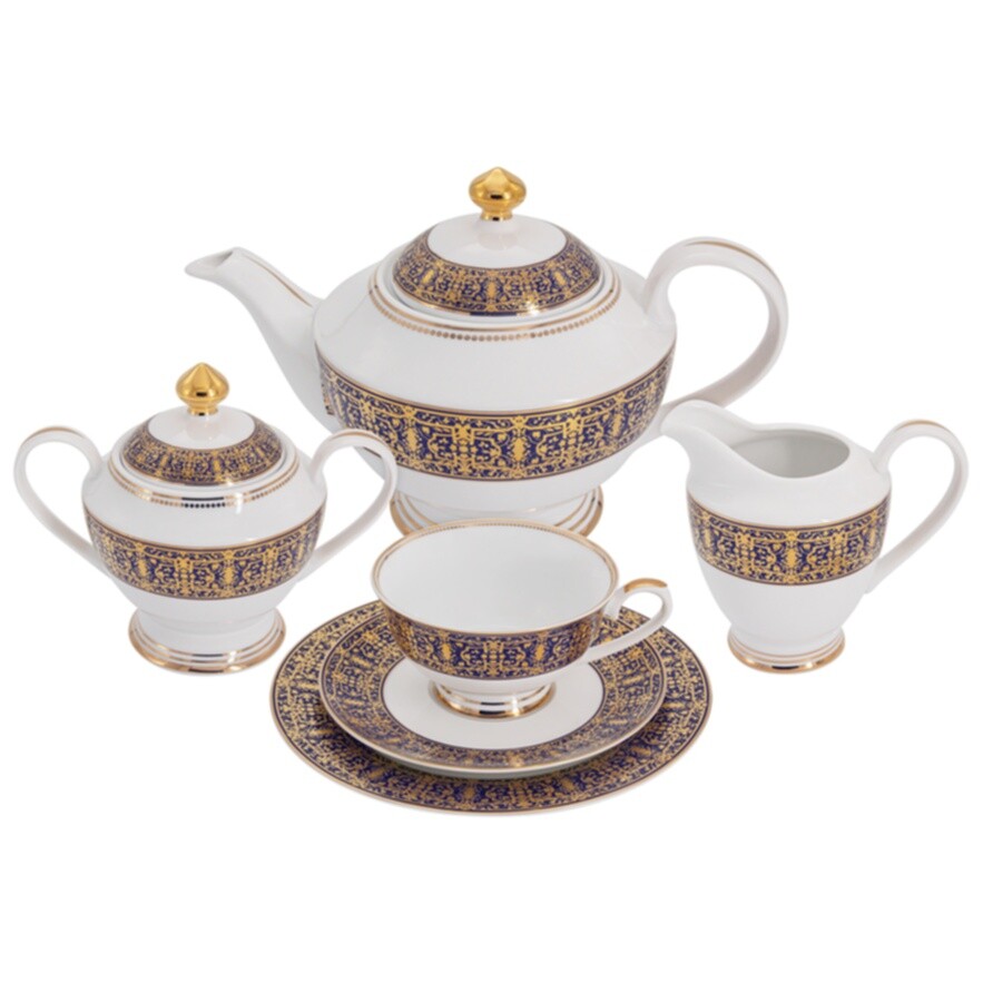Чайный сервиз фарфоровый на 6 персон 23 предмета белый, золото &quot;Византия&quot;